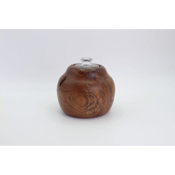 Hand-Turned Mesquite Oil Lamp |Fixed Glass Wick Holder | Artisan Signed "JTR 01" - Picture 2 of 10